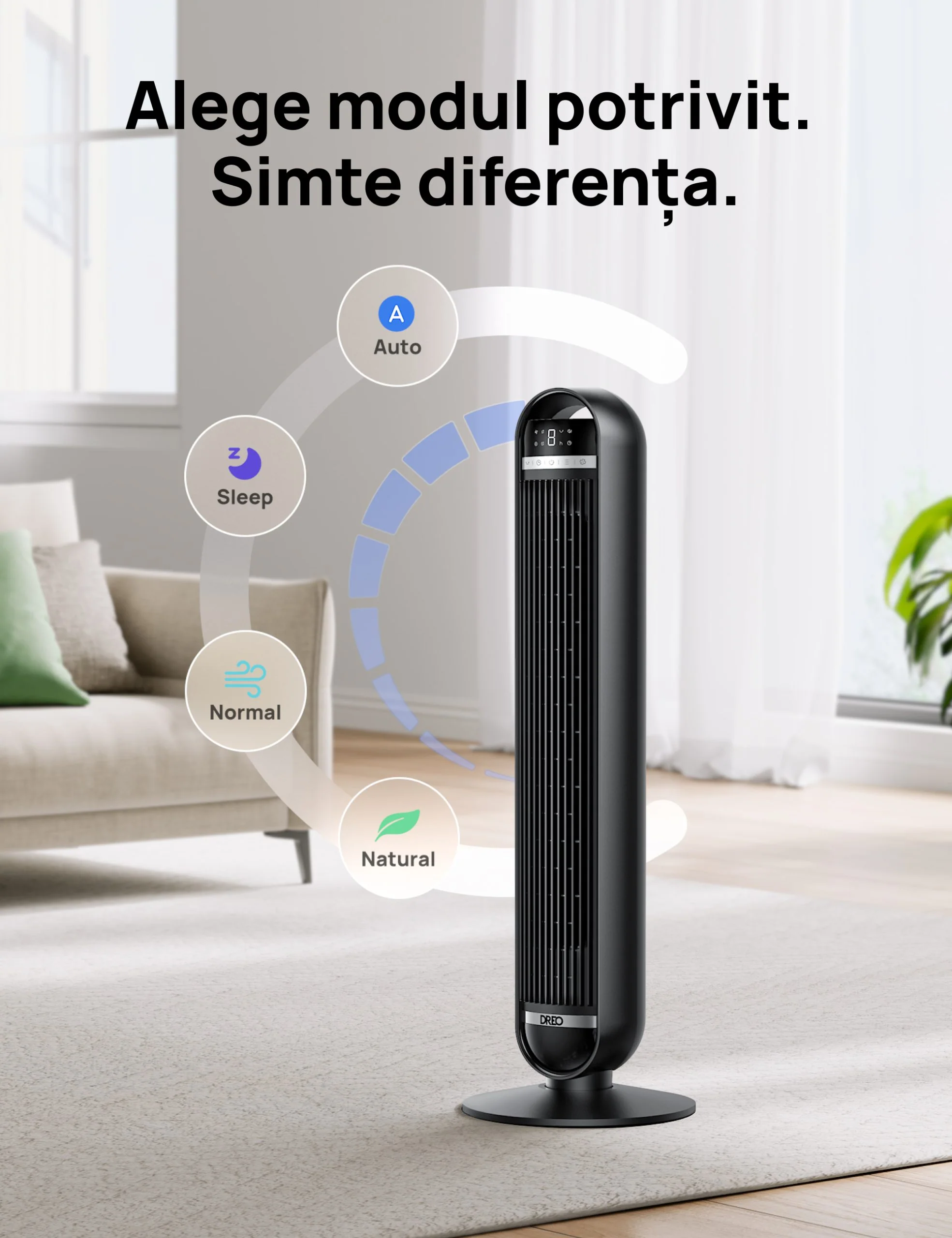 Ventilator turn dreo nomad dr-htf014, 8 viteze, 4 moduri de functionare,telecomanda, negru Thumbnail 4